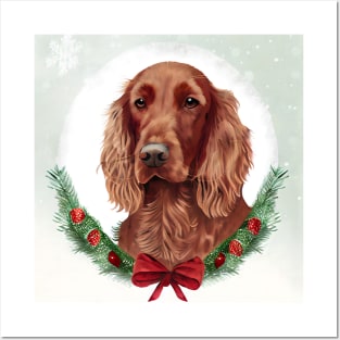 Chistmas Irish Setter Design with Wreath Posters and Art